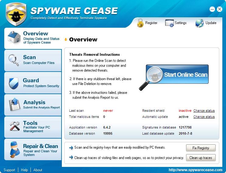 专业反间谍软件,Spyware Cease.